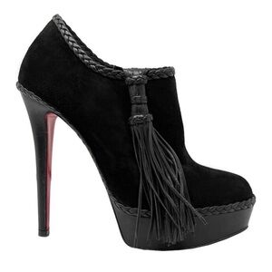 Christian Louboutin Sultane Black Suede Braided Tassel Platform Boots 37
